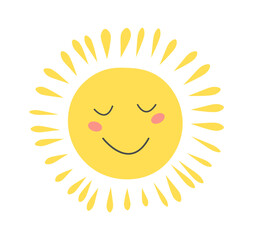 Childish Sun Cartoon. Summertime icon. Vector illustration
