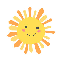 Childish Sun Cartoon. Summertime icon. Vector illustration