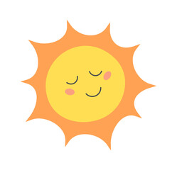 Childish Sun Cartoon. Summertime icon. Vector illustration