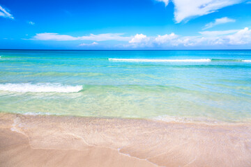 Beautiful atlantic tropical beach of Varadero in Cuba. Vacation background.