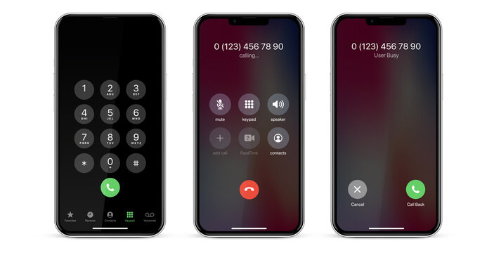 Istanbul, Turkey-March 23, 2022:Apple iPhone IOS call screen design concept set with realistic blurry background wallpaper for UI UX. Incoming callscreen, outcoming call and user busy screen template.