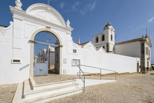 church and cemetery entrance in Fuseta, Algarve, Portugal