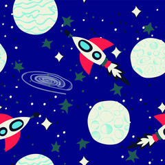 For kids, seamless space, planets etc. themed vector print design