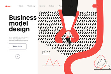Startup illustration, website landing template Flat line vector modern concept illustration, startup metaphor. Concept of building new business, strategy, company processes. Business model design