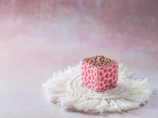 Bright colorful handmade soy candles. Handmade soy candles of unique design, with different colors. Relaxation atmosphere. Luxurious lifestyle.