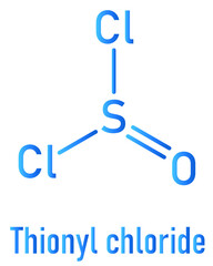 Thionyl chloride or SOCl2 chemical reagent molecule. Skeletal chemical formula.