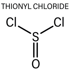 Thionyl chloride or SOCl2 chemical reagent molecule. Skeletal chemical formula.