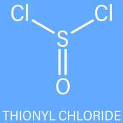Thionyl chloride or SOCl2 chemical reagent molecule. Skeletal chemical formula.