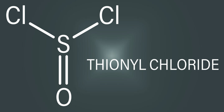 Thionyl chloride or SOCl2 chemical reagent molecule. Skeletal chemical formula.
