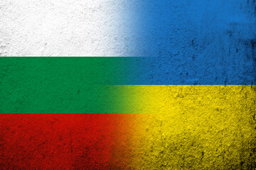 The Republic of Bulgaria National flag with National flag of Ukraine. Grunge background