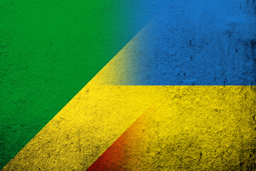 The Republic of the Congo National flag with National flag of Ukraine. Grunge background