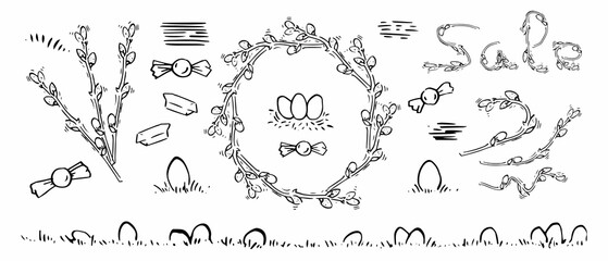 Happy Easter hand drawn vector doodles