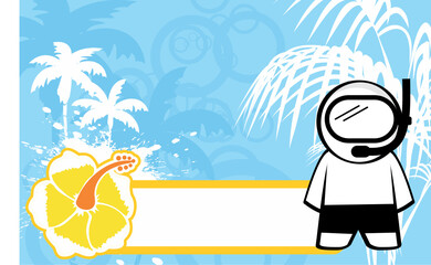 standing chibi pictogram kid cartoon summer tropical background illustration in vector format