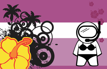 chibi pictogram girl cartoon summer tropical background illustration in vector format