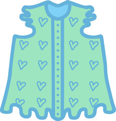 green children's blouse with short sleeves, frills and hearts buttons for a girl, freehand vector illustration isolated