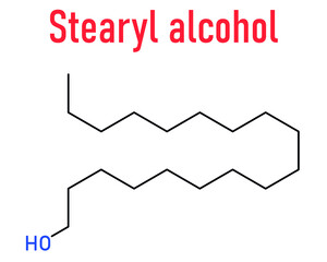 Stearyl alcohol molecule, skeletal chemical formula. Constituent of cetostearyl alcohol or cetearyl alcohol, cetylstearyl alcohol.