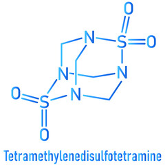 Tetramethylenedisulfotetramine or TETS rodenticide molecule. Skeletal chemical formula.