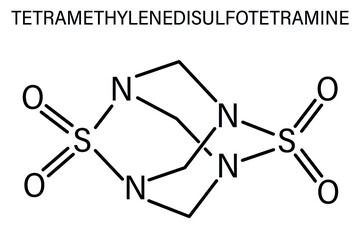 Tetramethylenedisulfotetramine or TETS rodenticide molecule. Skeletal chemical formula.