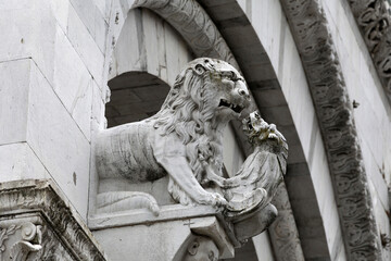  Lucca - detail from St Martin's Cathedral facade. Tuscany