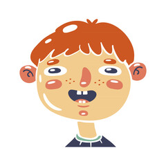 Fototapeta premium Funny cartoon kid with red hair and frills on the face. Flat cartoon style. Vector illustration.