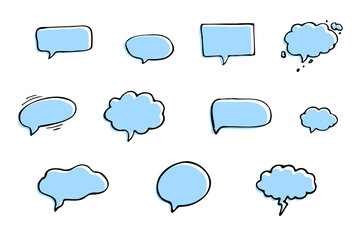 Hand-drawn linear bubble messages in doodle style. Message for text and dialogs. contoured borders of message clouds. Isolated on white background Vector graphics