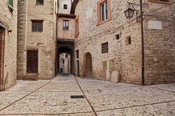 Spoleto, Perugia, Umbria, Italy: small square in the old town of the picturesque ancient Italian...