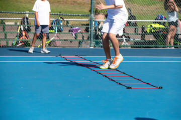 Youth Sports - Summer Tennis Camp Training Drills - obrazy, fototapety, plakaty