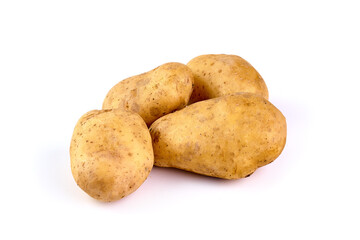 Washed potatoes, organic potato, isolated on white background.