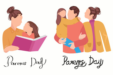 et of happy families. Parents and children enjoying time together. Happy family concept. illustration can be used for presentation, project, webpage