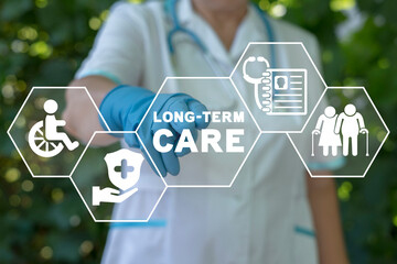 Long-Term Care Insurance Medical Concept. Elderly, pensioner and disabled health insurance.