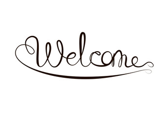 Welcome- calligraphic inscription with smooth lines. Black lettering. Stock vector illustration isolated on white background