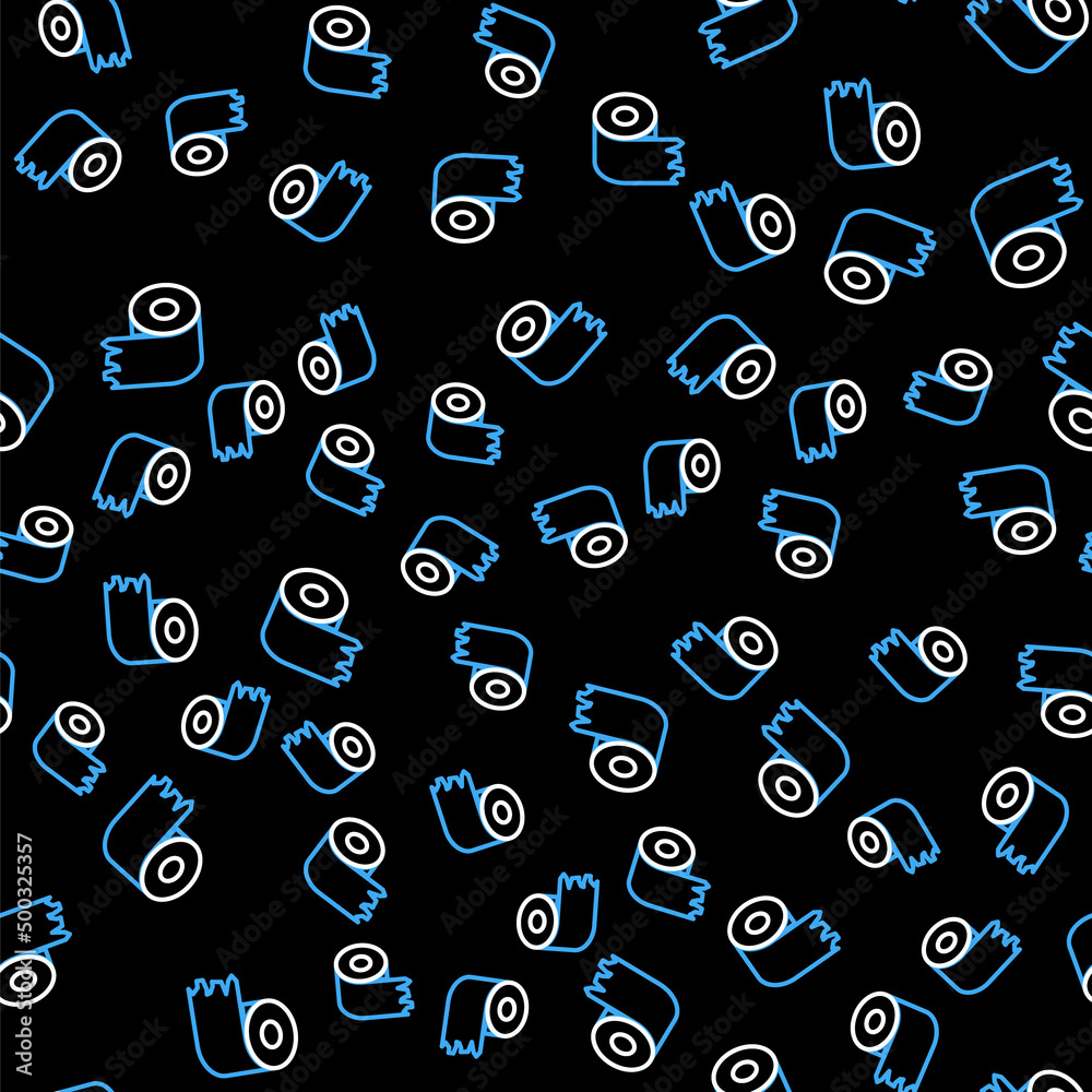 Sticker Line Toilet paper roll icon isolated seamless pattern on black background. Vector