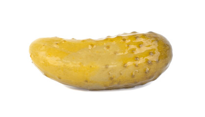 Marinated cucumber isolated on a white background. Gherkin. Salted cornichon.