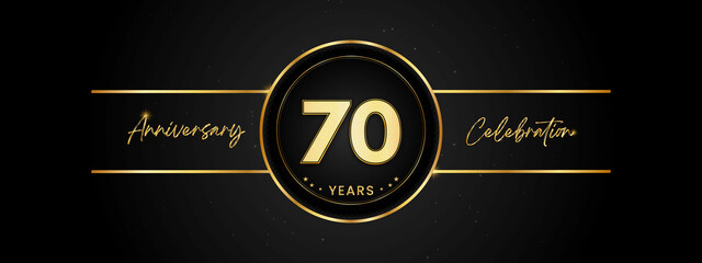 70 years anniversary golden color with circle ring isolated on black background for anniversary celebration event, birthday party, brochure, web, greeting card. 70 Year Anniversary Template Design