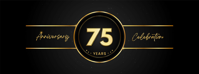 75 years anniversary golden color with circle ring isolated on black background for anniversary celebration event, birthday party, brochure, web, greeting card. 75 Year Anniversary Template Design