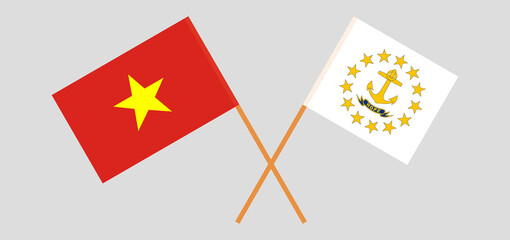 Crossed flags of Vietnam and the State of Rhode Island. Official colors. Correct proportion