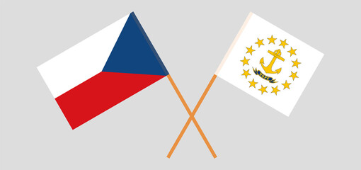 Crossed flags of Czech Republic and the State of Rhode Island. Official colors. Correct proportion