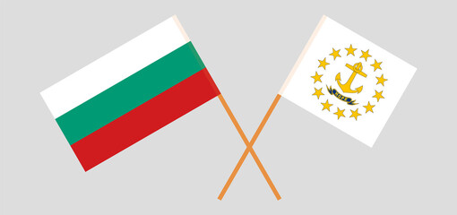 Crossed flags of Bulgaria and the State of Rhode Island. Official colors. Correct proportion