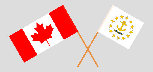 Crossed flags of Canada and the State of Rhode Island. Official colors. Correct proportion