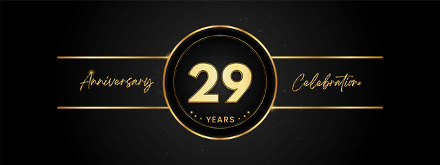 29 years anniversary golden color with circle ring isolated on black background for anniversary celebration event, birthday party, brochure, web, greeting card. 29 Year Anniversary Template Design