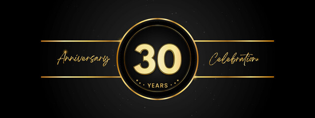 30 years anniversary golden color with circle ring isolated on black background for anniversary celebration event, birthday party, brochure, web, greeting card. 30 Year Anniversary Template Design