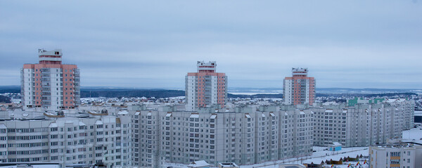 Panorama of high-rise buildings on the outskirts of the city - obrazy, fototapety, plakaty