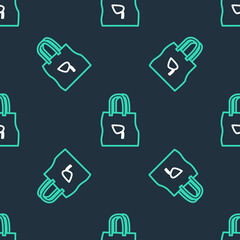 Line Paper shopping bag with recycle icon isolated seamless pattern on black background. Bag with recycling symbol. Vector