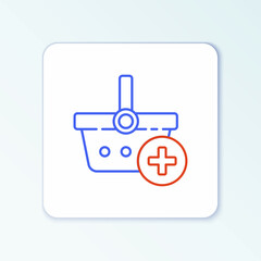 Line Add to Shopping basket icon isolated on white background. Online buying concept. Delivery service. Supermarket basket symbol. Colorful outline concept. Vector