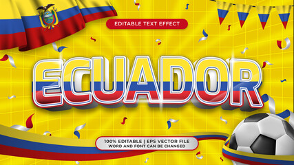 Ecuador football world cup background theme editable text style effect - obrazy, fototapety, plakaty