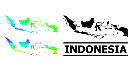 Rainbow gradiented star mosaic map of Indonesia. Vector vibrant map of Indonesia with rainbow gradients. Mosaic map of Indonesia collage is done of randomized colorful star parts.