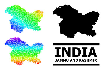 Spectral gradient star collage map of Jammu and Kashmir State. Vector colorful map of Jammu and Kashmir State with spectral gradients.
