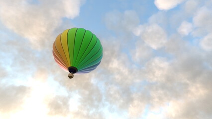 モダンな高層ビルと熱気球