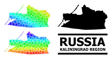 Spectrum gradient star collage map of Kaliningrad Region. Vector colorful map of Kaliningrad Region with rainbow gradients.