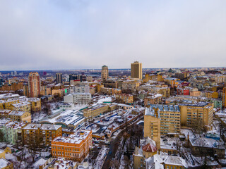 Center of Kyiv, Ukraine in Winter from Drone